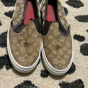 Coach Tan and Black Slip-On Sneakers